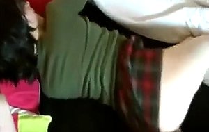 Hot girlfriend in tartan skirt fucks boyfriend