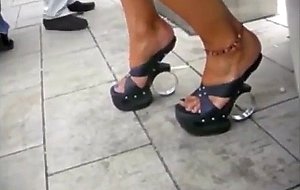 Candid open high heels in public