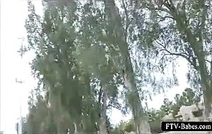 Teenage honey girl jogging topless outdoor