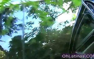 Busty young latina sucking huge cock in the car