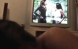Asian looking nympho fucks two white cocks