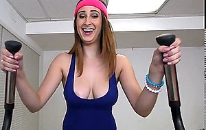 Ashley adams' big tits pops out as she runs on the elliptical