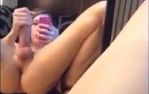 Trans cutie cums into her own mouth