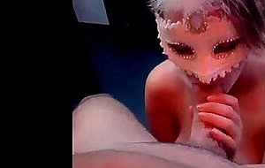 Busty masked housewife giving head