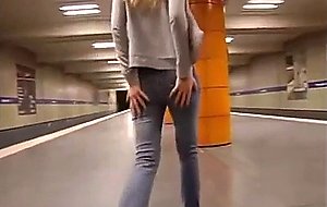 Blonde public piss 