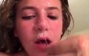 Teen girl showers in her spit 