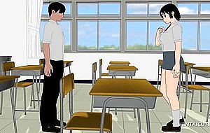 Hentai schoolgirl blowing intense dick on her knees