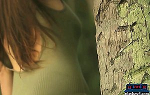 Big natural boobs Russian MILF Niemira strips outdoor