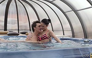 Old4k. skinny brunette and handsome old dad make love inside house