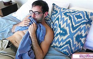 Two naughty stepsis sharing their nerd stepbros big cock