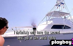 Petite blonde masturbate on the boat with hot babes
