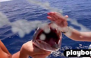 Petite blonde masturbate on the boat with hot babes