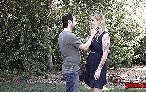 Busty tattooed blonde fucked on couch — 
