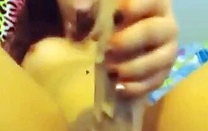 Redhead teen fucks huge vibrator