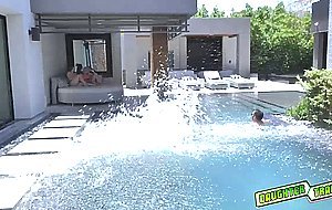 Dads and stepdaughters getting into some smoking hot action in the cool pool