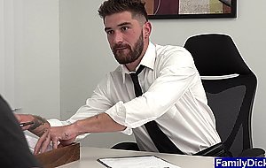 Horny twink grabs stepdaddys big cock under the table