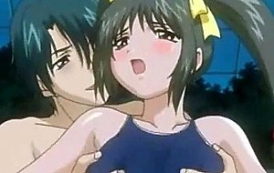 Swimsuit hentai gets squeezed her bigtits and fucked in