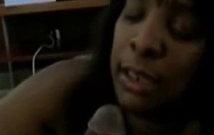 Chubby ebony blows her man till cum pov