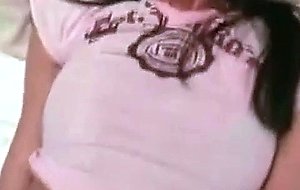 Thin teen fingers herself