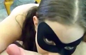 Cute teen sucks a big cock and eats the jizzload