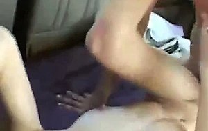 Blonde bimbo doggystyled and sucking in backseat of car