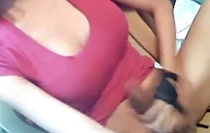 Big tits tranny jerking her big intense cock