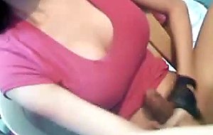 Big tits tranny jerking her big intense cock