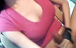 Big tits tranny jerking her big intense cock