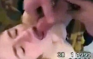 Homemade amateur threesome facial cumshot