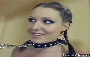 Teen Carla with big tight ass sucking cock on leash