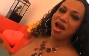 Busty ts brunette cums in the plate