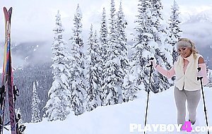 Hot blonde with big boobs Khloe Terae striptease and posed in the snow