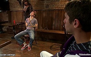 TS bartender fucks college guys