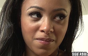 Wet black stepdaughter Anya Ivy plays with stepdads balls and big stick