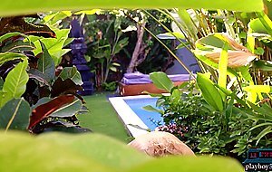 Ukrainian teen Clarise shows off her petite tight body outdoor for Playboy