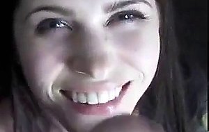 Pretty girl gives a nice easy bj and gets a facial reward