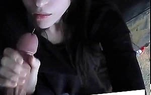 Pretty girl gives a nice easy bj and gets a facial reward