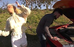 Big tit shemales reward a guy with blowjob and bareback anal