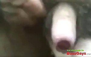 Old man wanking his uncut cock outside
