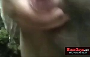 Old man wanking his uncut cock outside