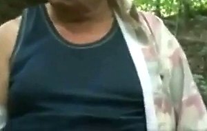 Old man wanking his uncut cock outside