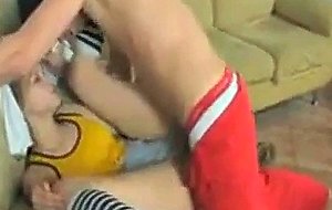 Thin busty girl with knee socks fucking intense