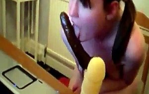 Horny girl masturbates with toys