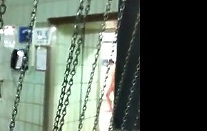 Risky jerk off in public shower