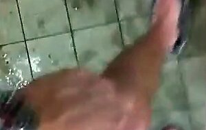 Risky jerk off in public shower