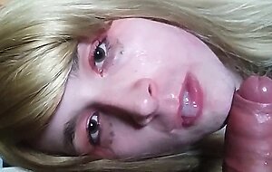 young blonde sissy crossdresser swallows huge load