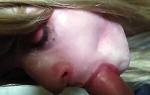 young blonde sissy crossdresser swallows huge load
