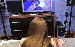 Sasha foxgirl, stepsister occupied the pc. fucked her & cum on her hair while she played