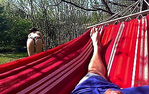 Nicole and alex, secretly masturbating a dick on his neighbor in the country. sweet brunette ass