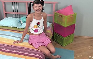 Tiny teen tyla smiles proudly after first hardcore face-fucking